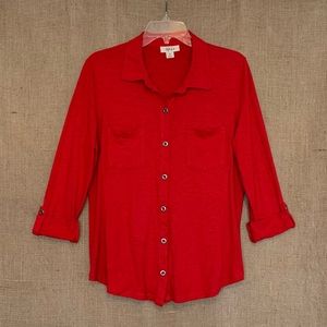 STYLE & CO Red Tunic Top Slub Cotton 3/4 or LS Medium